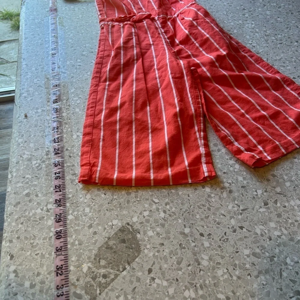 Girl's Janie and Jack Coral Orange Striped Jumpsuit Size 4 Cut out back